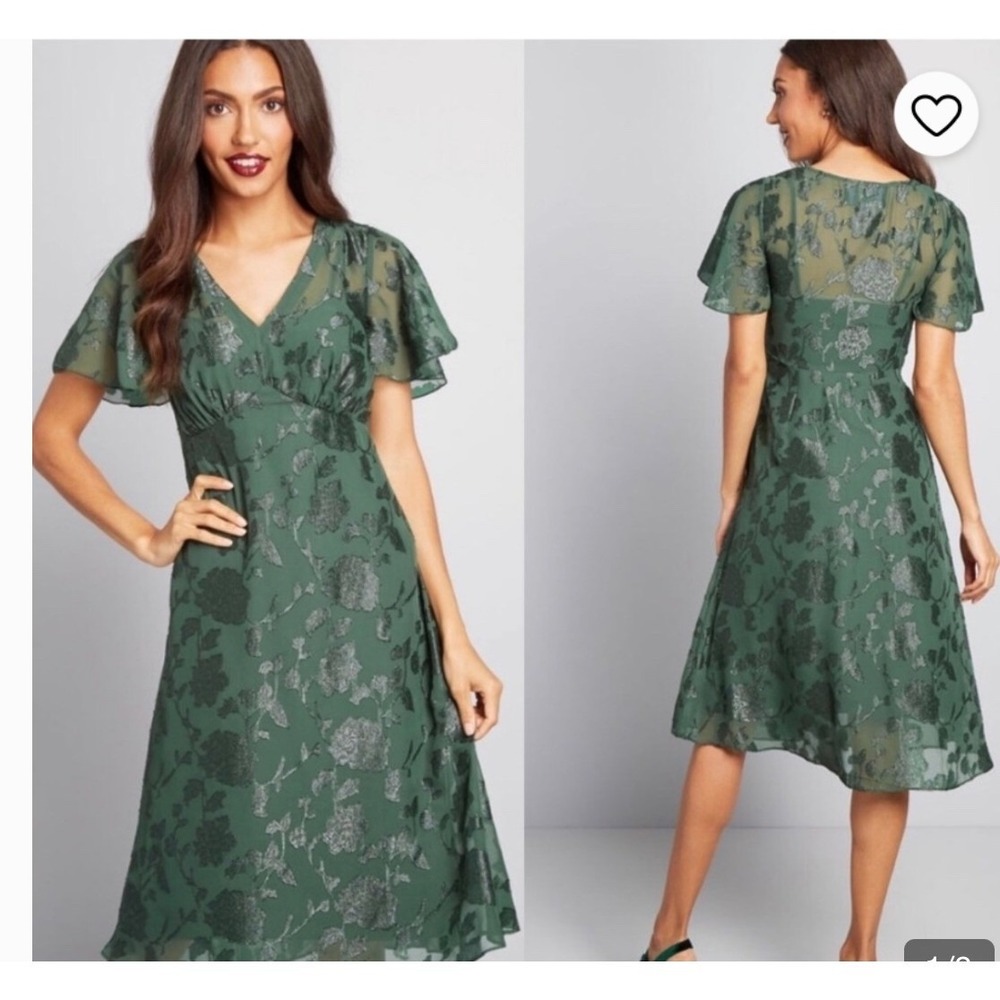 ModCloth X Anna Sui vision sheer metallic Jacquard flutter sleeves 18